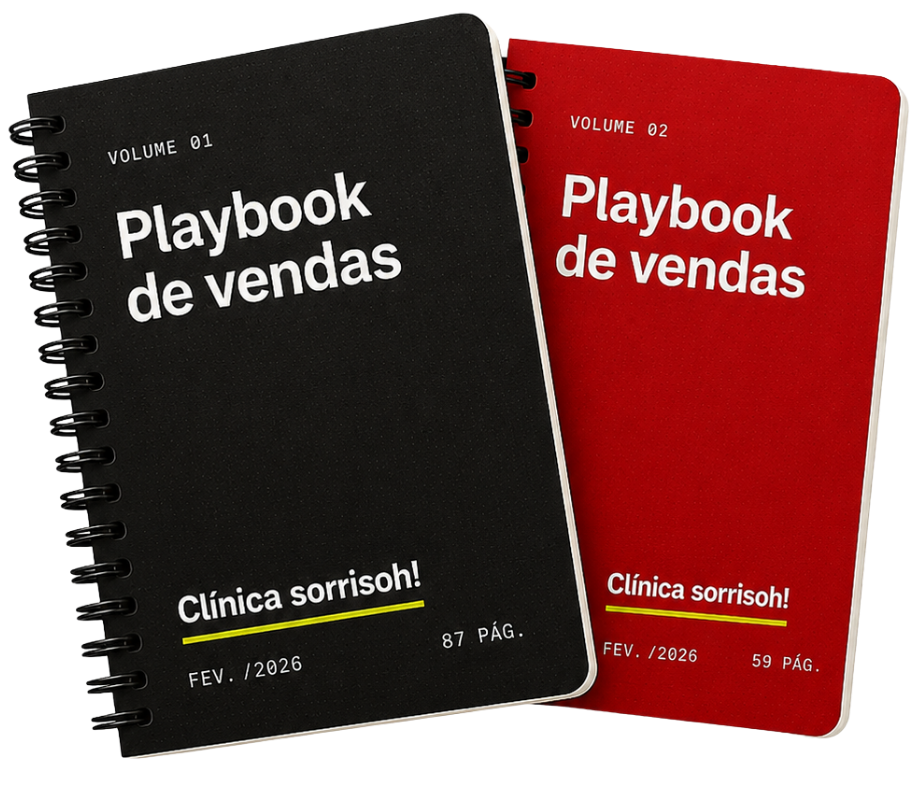 Stack de Playbooks de vendas impressos — Clínica sorrisoh!